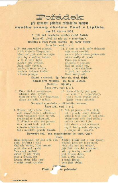 Program - zakladni kamen 29.6.1904